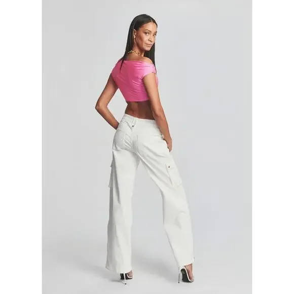 SER.O.YA $345 Women's Annika High Waisted Wide Leg Ruched Cargo Pants 26